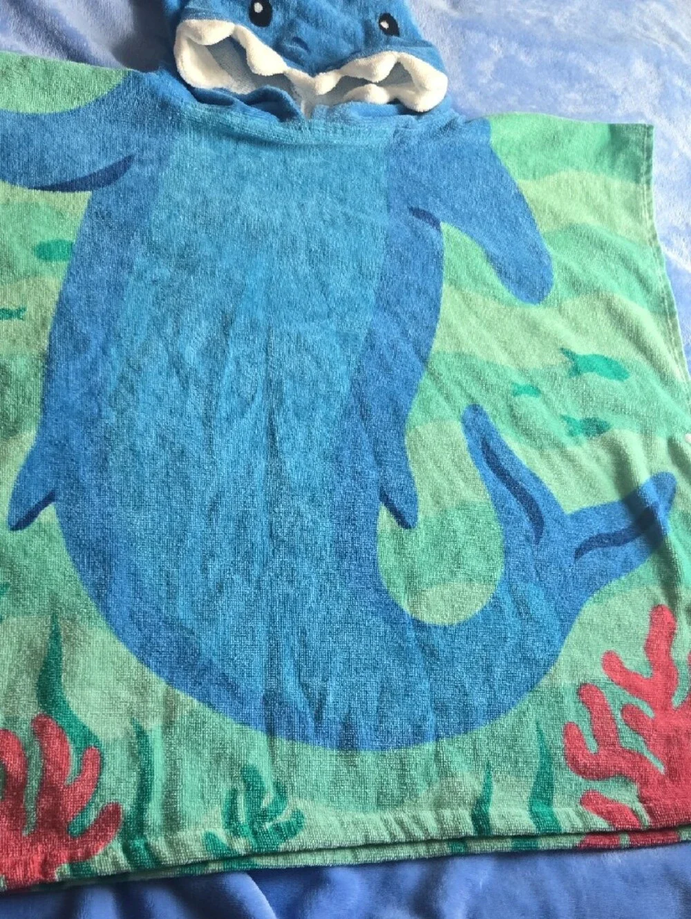 Blue Shark Hooded Kids Poncho Towel